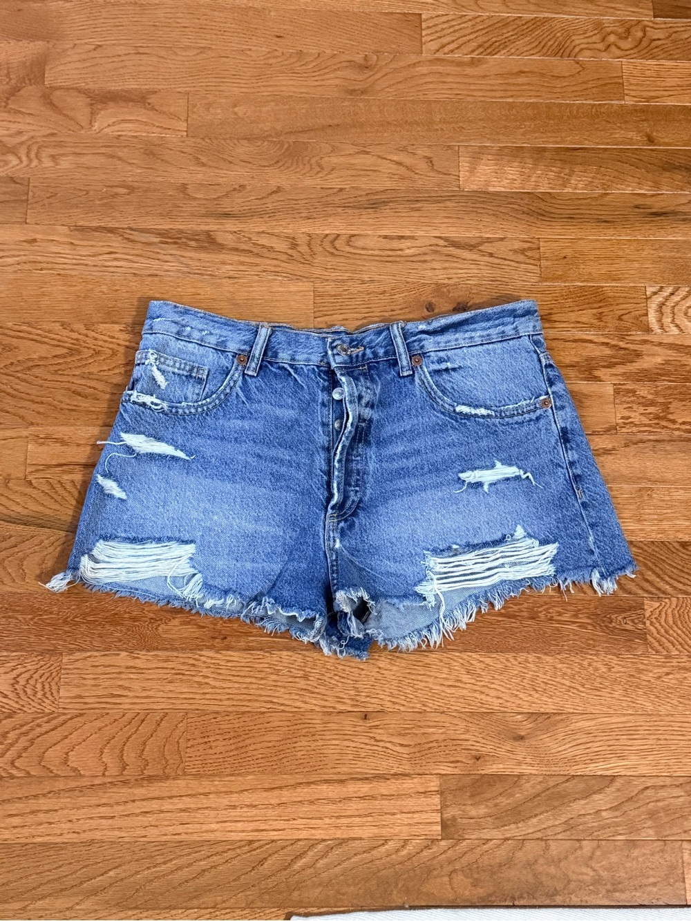 Zara Distressed Denim Shorts - Blue